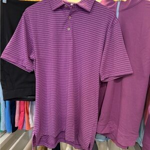 Peter Millar Purple and White Striped Polo Shirt